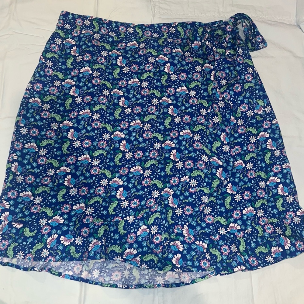 LOFT A-Line Skirt with Blue and Green Floral Design